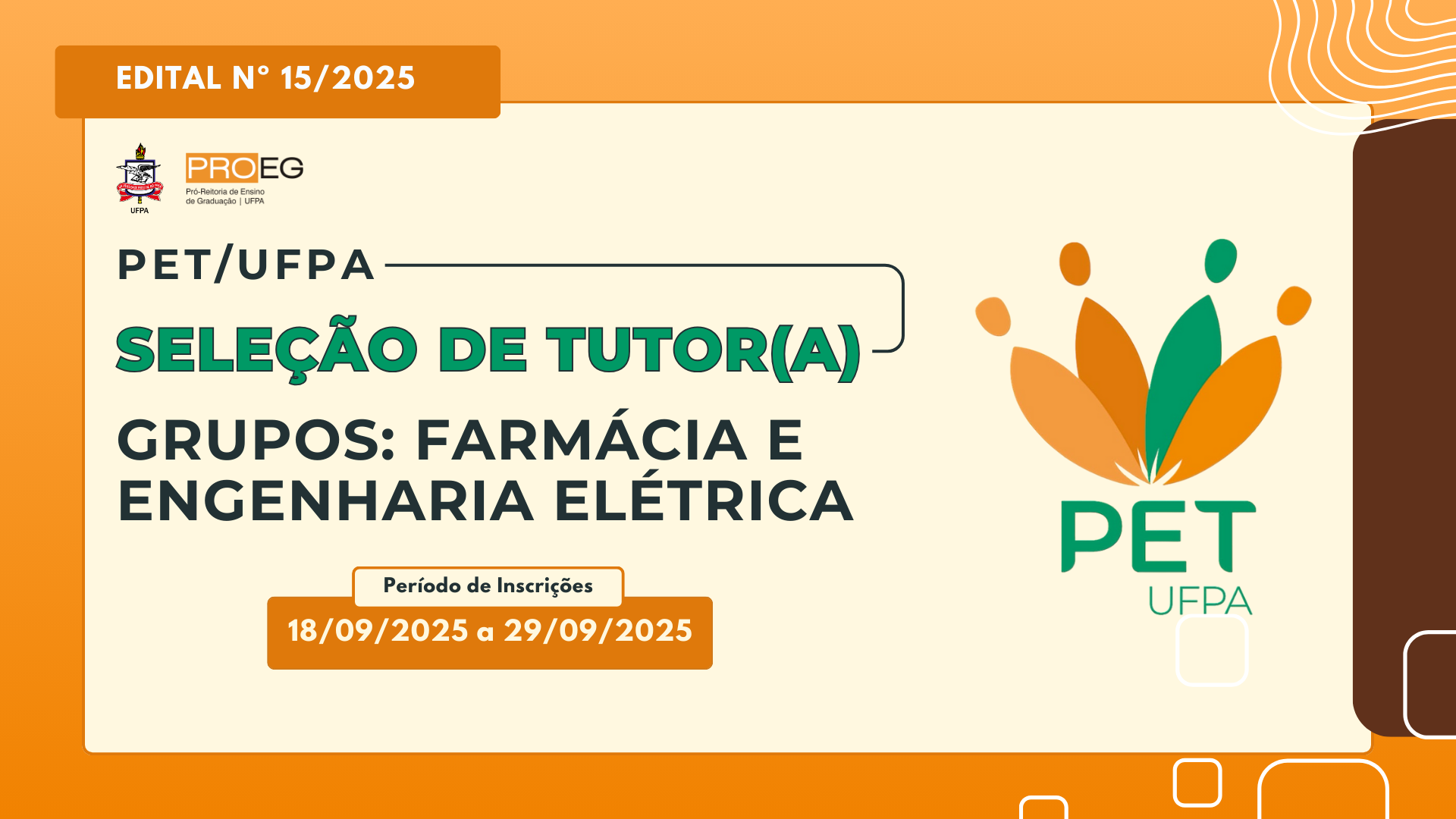 Edital PROEG nº 15/2025 - Processo Seletivo Simplificado PET | Grupos: Farmácia e Engenharia Elétrica.
